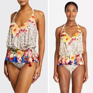 Johnny Was Floral & Leopard Print Halter Tankini & Bottom